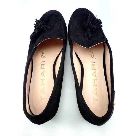 Tahari Girl Alessia Women's Tassel  Black Suede Loafers Size 9 - Picture 3 of 7
